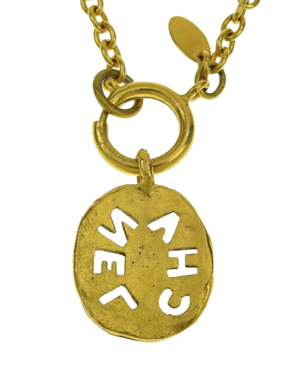 CHANEL Pre-Owned 1970-1980 Gold Plated Logo Round Pendant Necklace costume necklace | Image 2