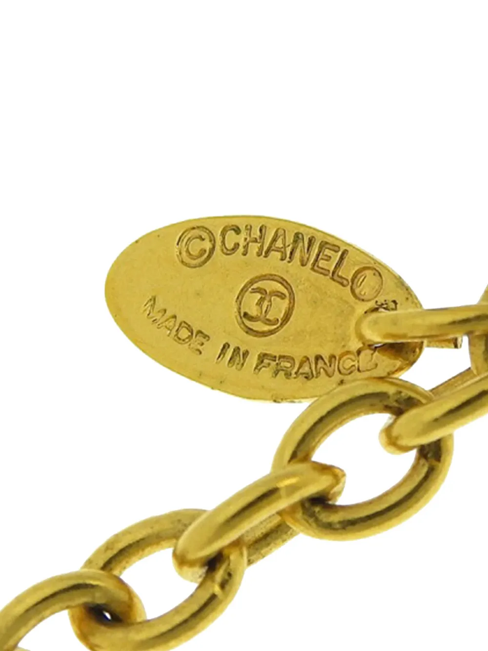 Pre-owned Chanel 1970-1980 Gold Plated Logo Round Pendant Necklace Costume Necklace