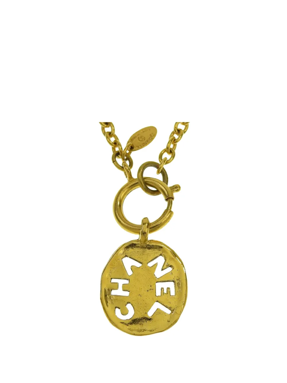 CHANEL Pre-Owned 1970-1980 Gold Plated Logo Round Pendant Necklace CHANEL Pre-Owned 1970-1980 Gold Plated Logo Round Pendant Necklace