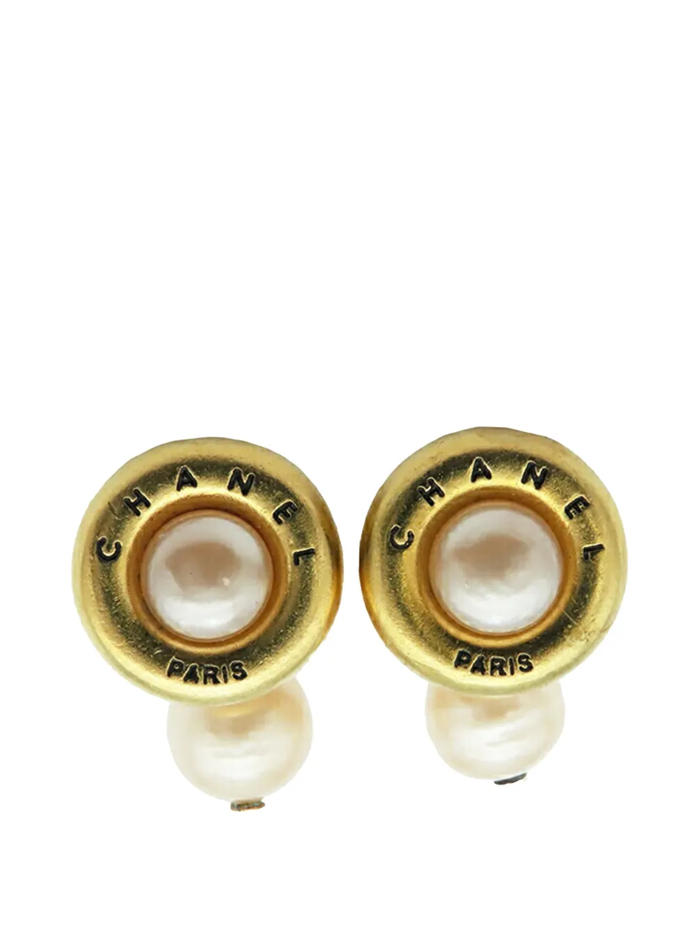 CHANEL Pre-Owned 1994 Gold Plated Faux Pearl Cufflinks costume CHANEL Pre-Owned 1994 Gold Plated Faux Pearl Cufflinks costume