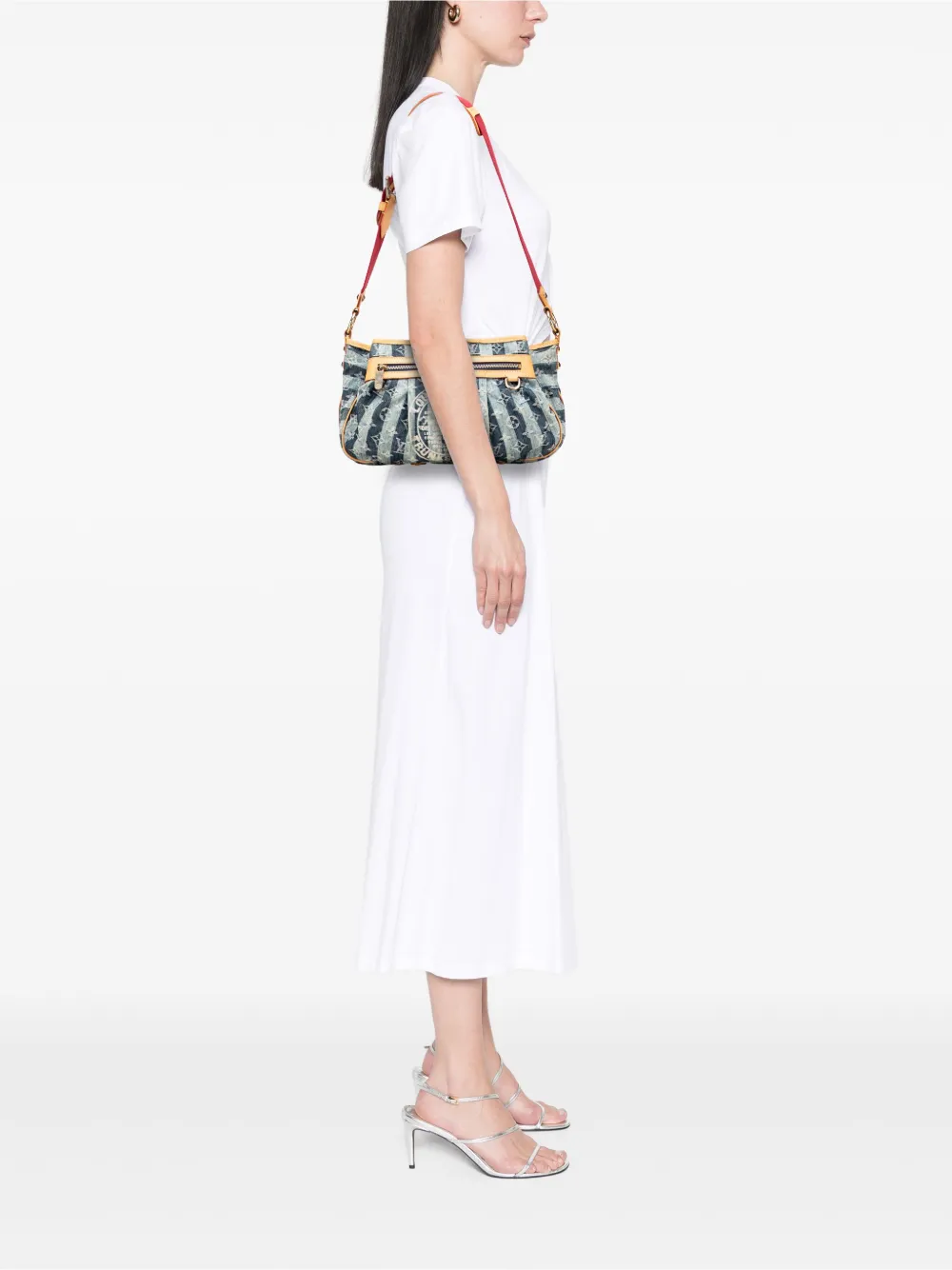 Pre-owned Louis Vuitton 2006 Monogram Denim Porte Epaule Raye Cabas Mm Crossbody Bag In Blue