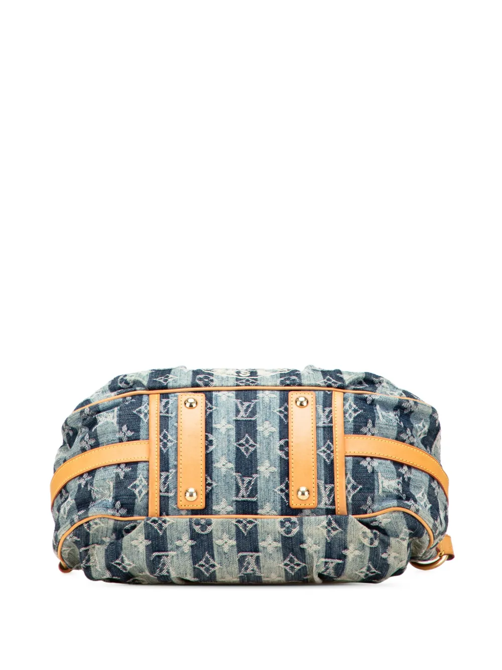 Pre-owned Louis Vuitton 2006 Monogram Denim Porte Epaule Raye Cabas Mm Crossbody Bag In Blue