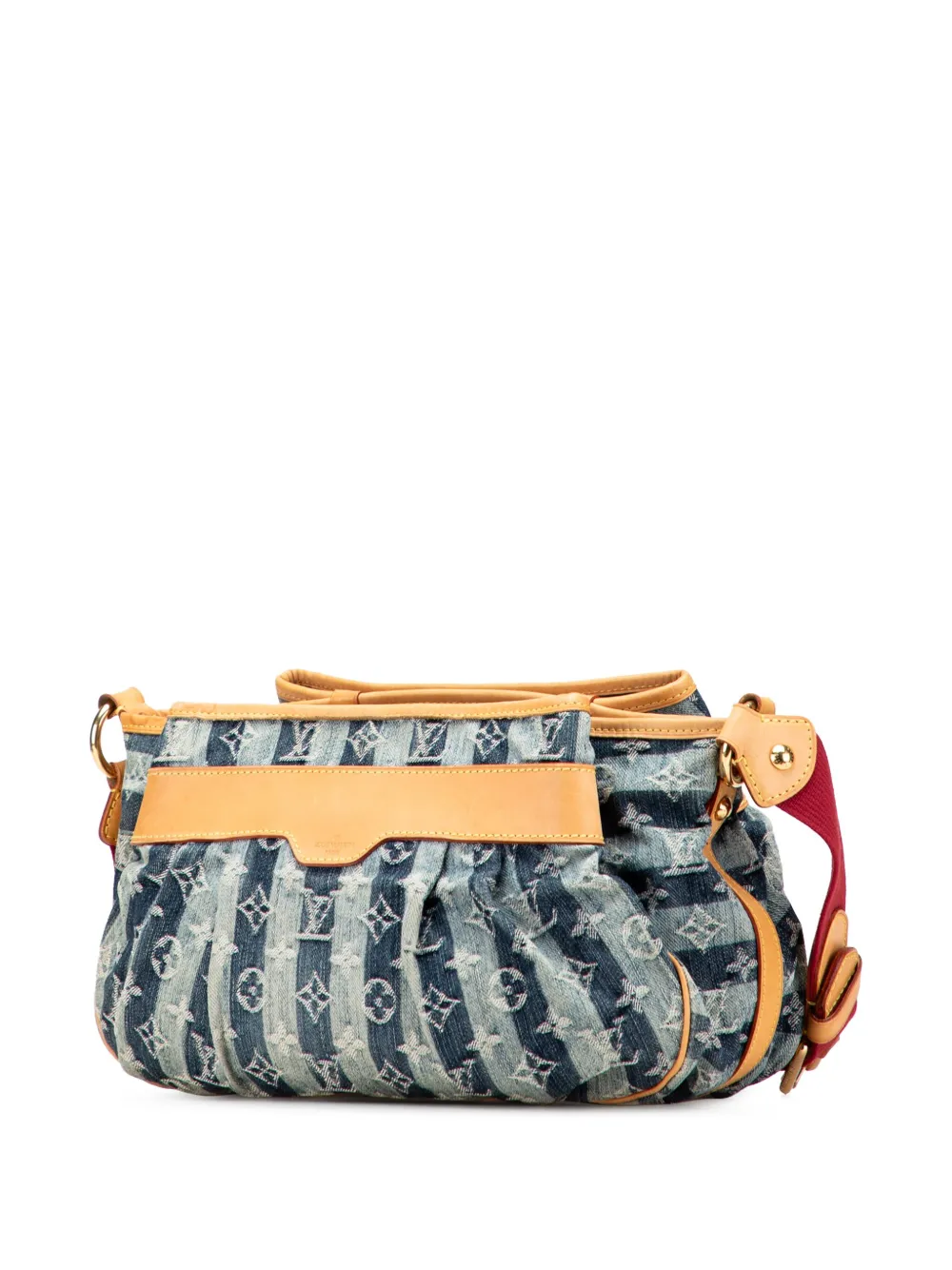 Pre-owned Louis Vuitton 2006 Monogram Denim Porte Epaule Raye Cabas Mm Crossbody Bag In Blue
