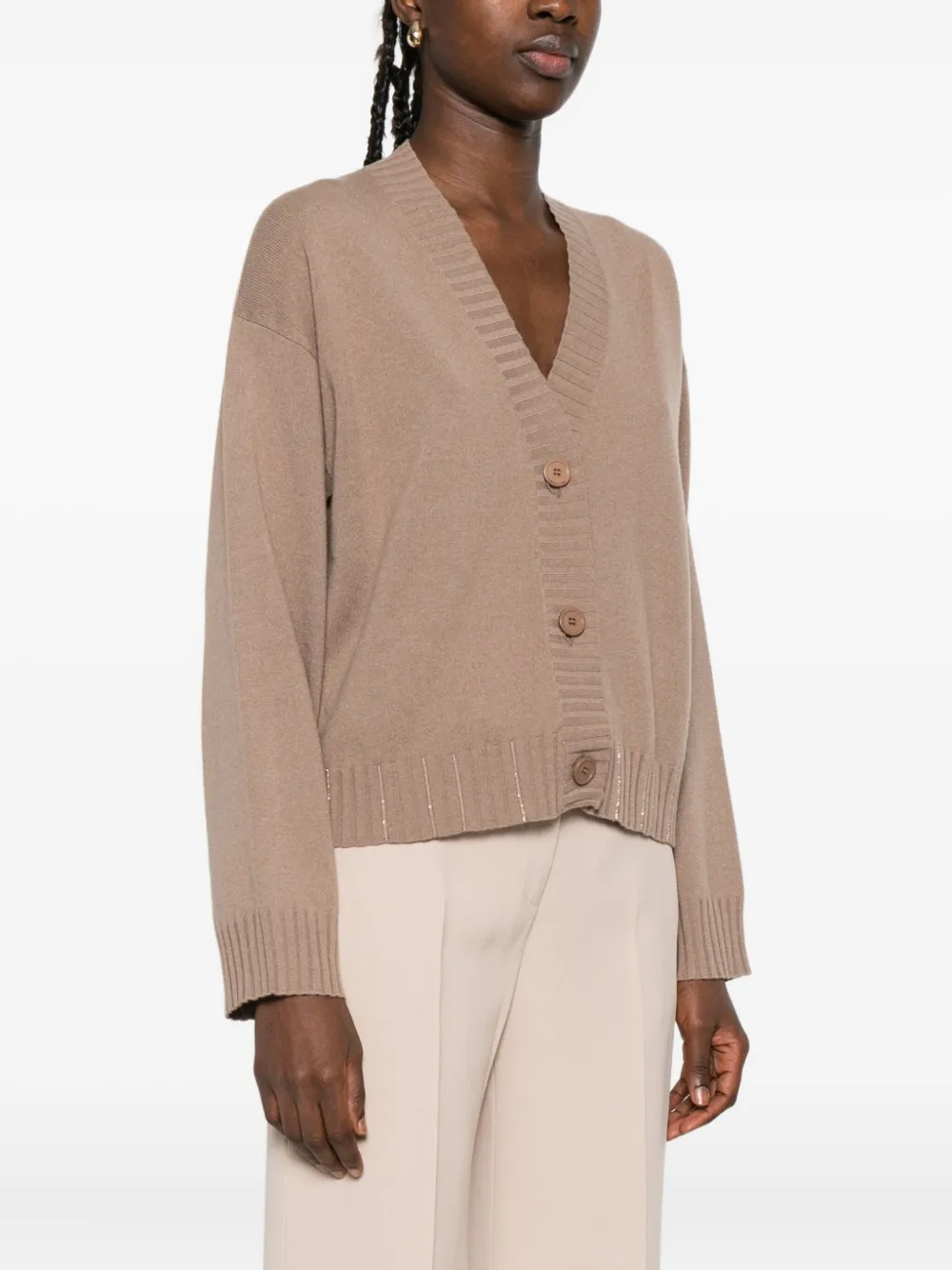 Fabiana Filippi button-detailed ribbed cardigan Bruin