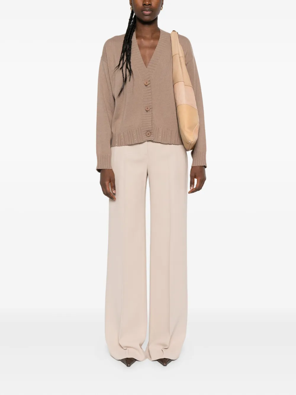 Fabiana Filippi button-detailed ribbed cardigan Bruin
