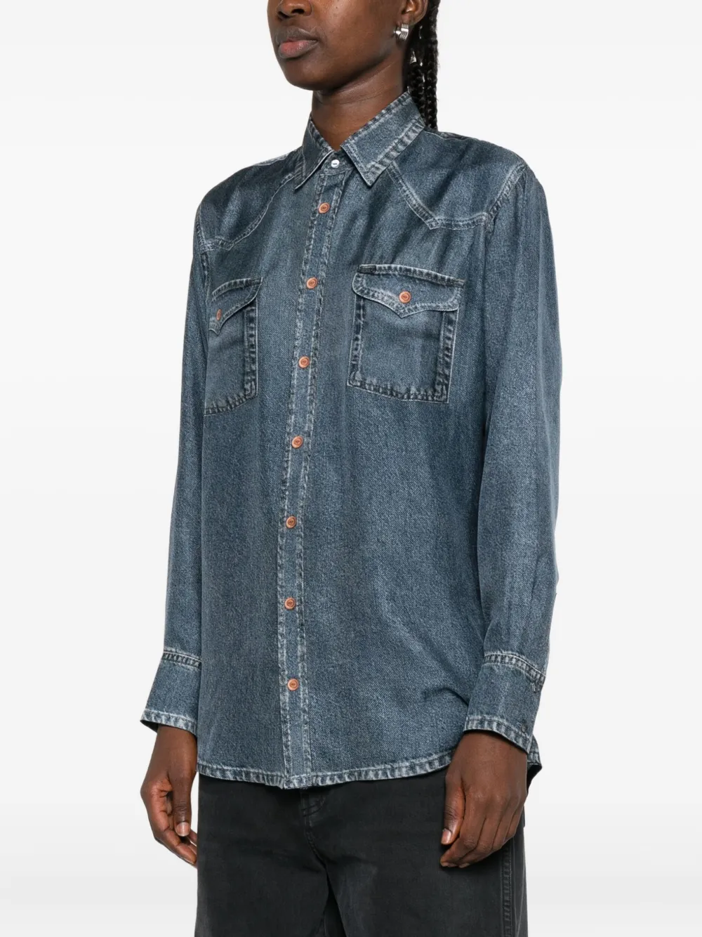 Pierre-Louis Mascia silk flap-pocket shirt Blauw