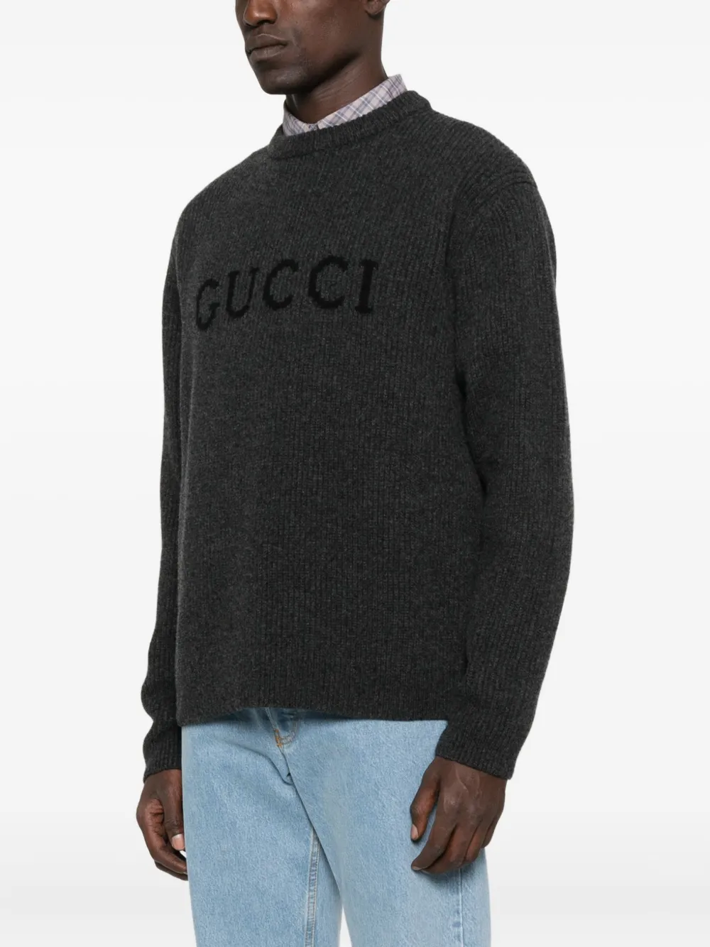 Gucci Logo-detail Ribbed Sweater In Gray