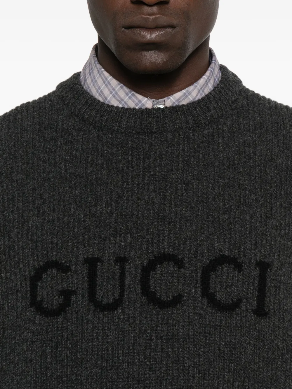 Gucci Logo-detail Ribbed Sweater In Gray