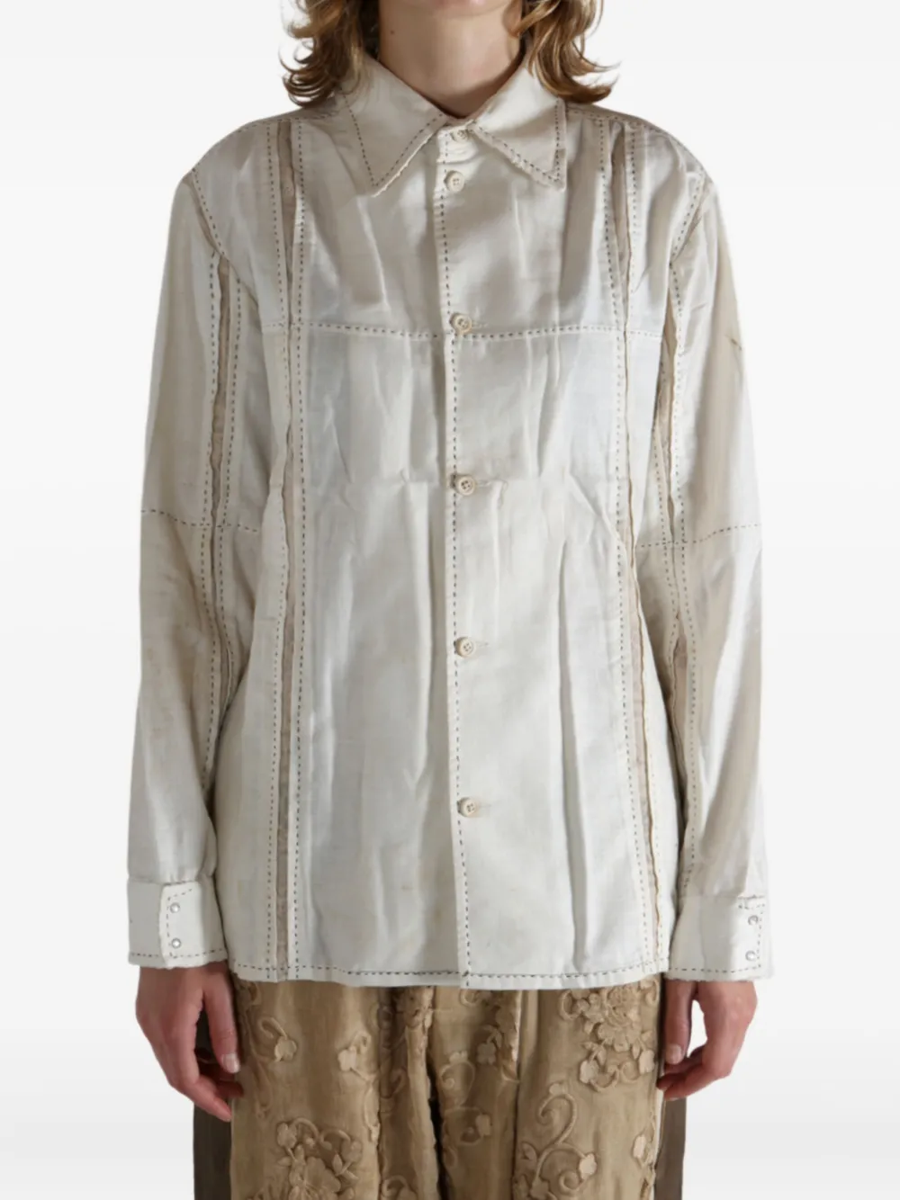 COMMUNS panelled seam-detail shirt - Beige