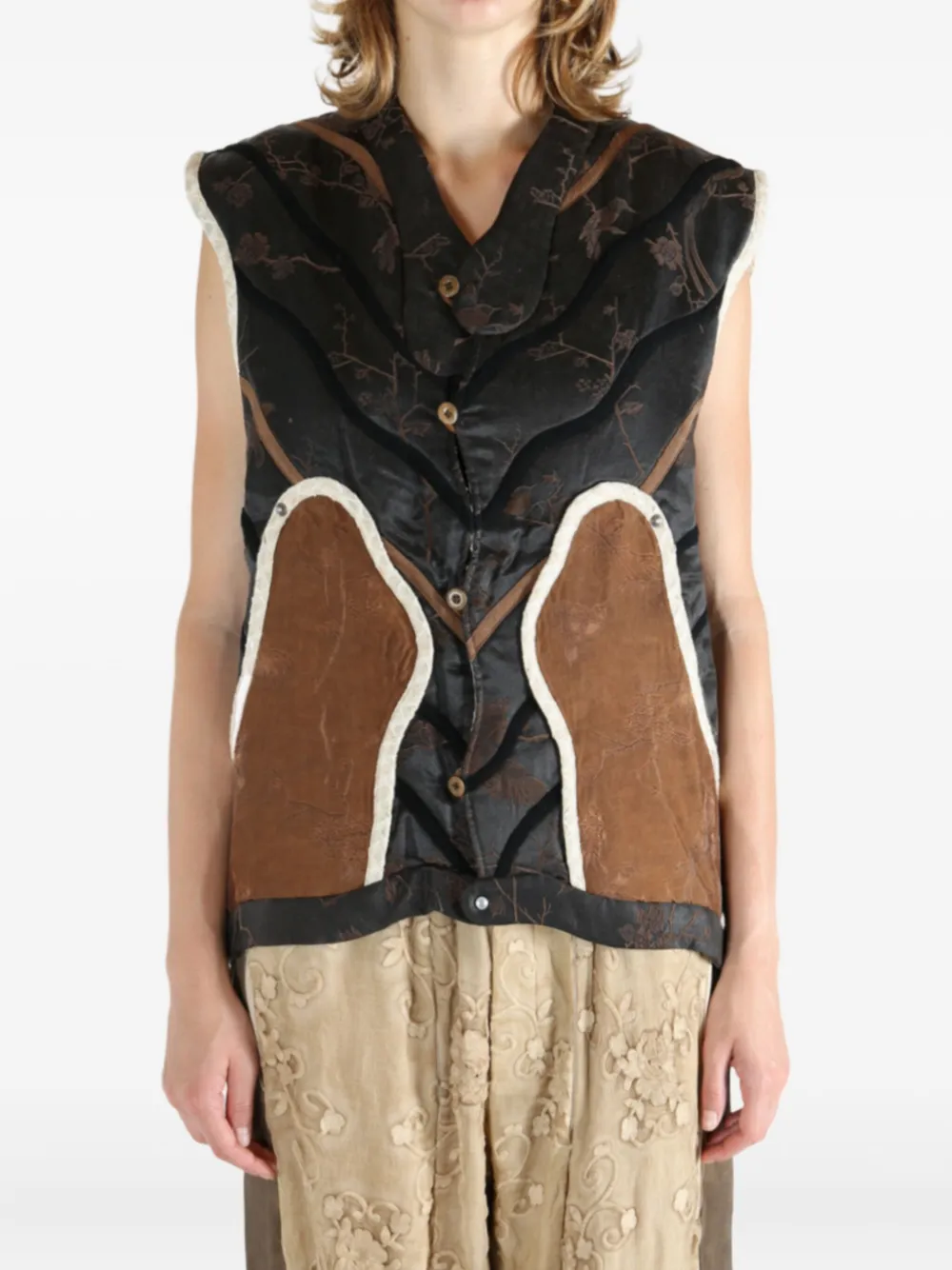 Communs Quilted Panelled Vest In Black