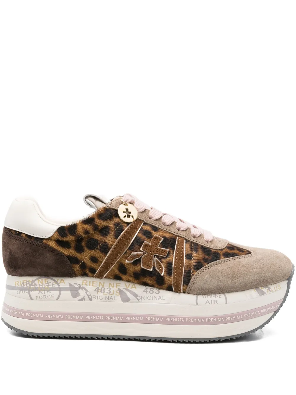 Premiata Low-top sneakers met luipaardprint en plateauzool Bruin