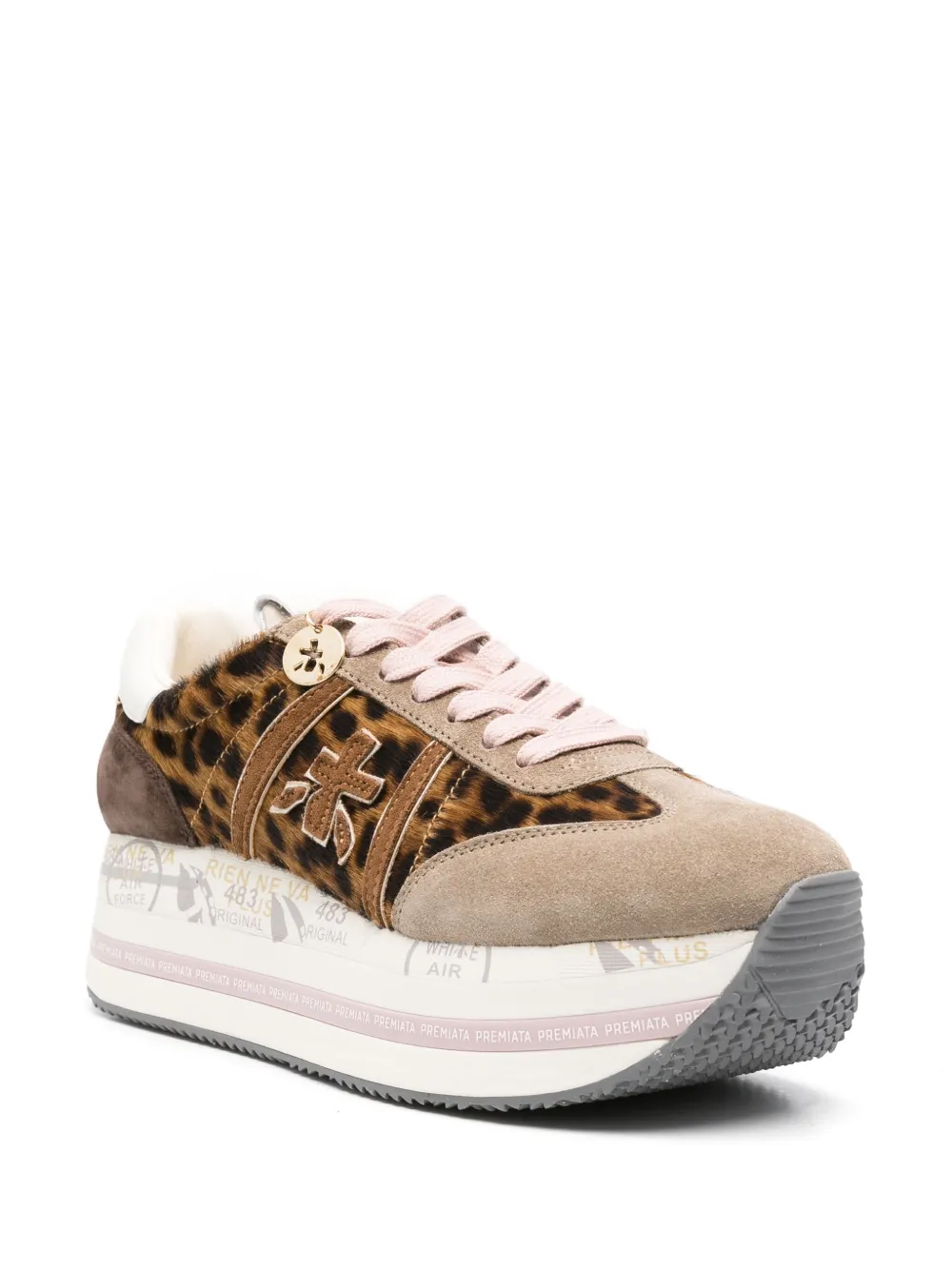 Premiata Low-top sneakers met luipaardprint en plateauzool Bruin