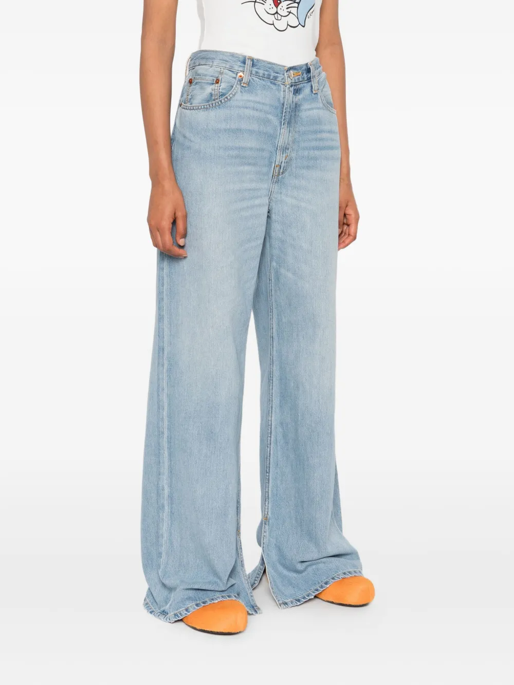 RE DONE Jeans met wijde pijpen en vijf zakken Blauw
