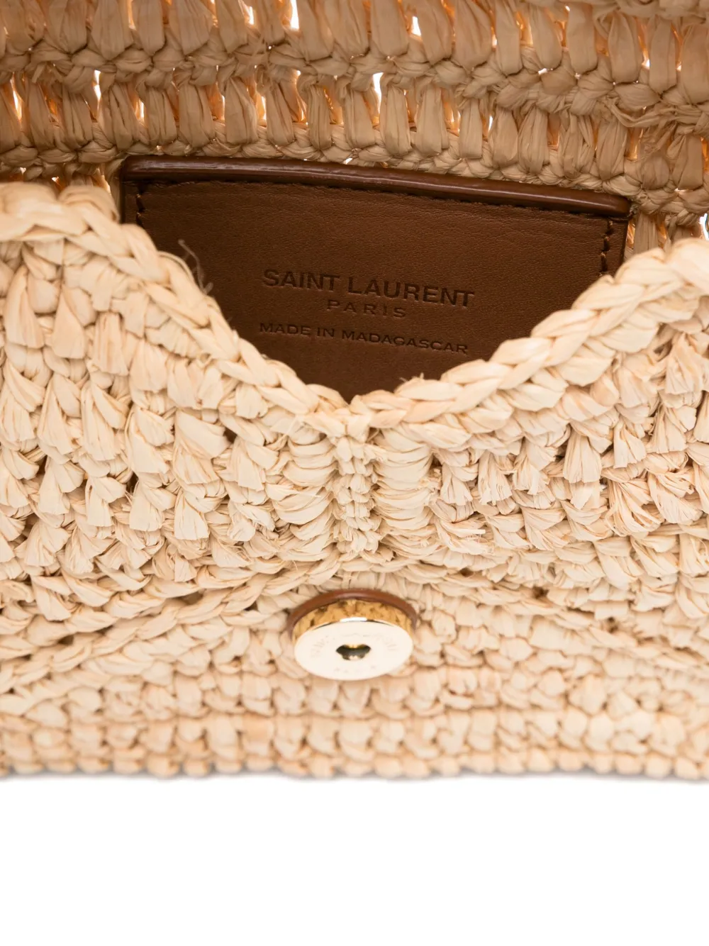 Saint Laurent Envelope Flap Woven Shoulder Bag In Neutral