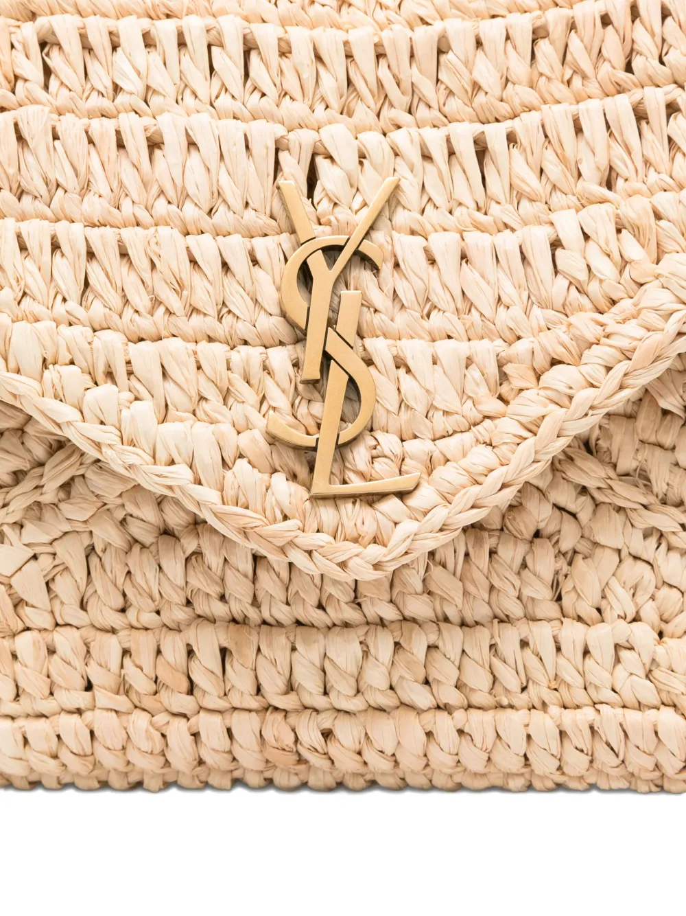 Saint Laurent Envelope Flap Woven Shoulder Bag In Neutral