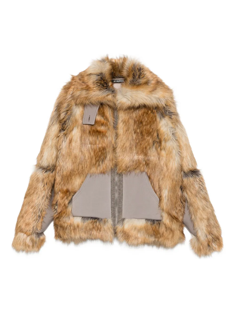 Ottolinger Tan Oversized Furry Multiline Jacket In Brown