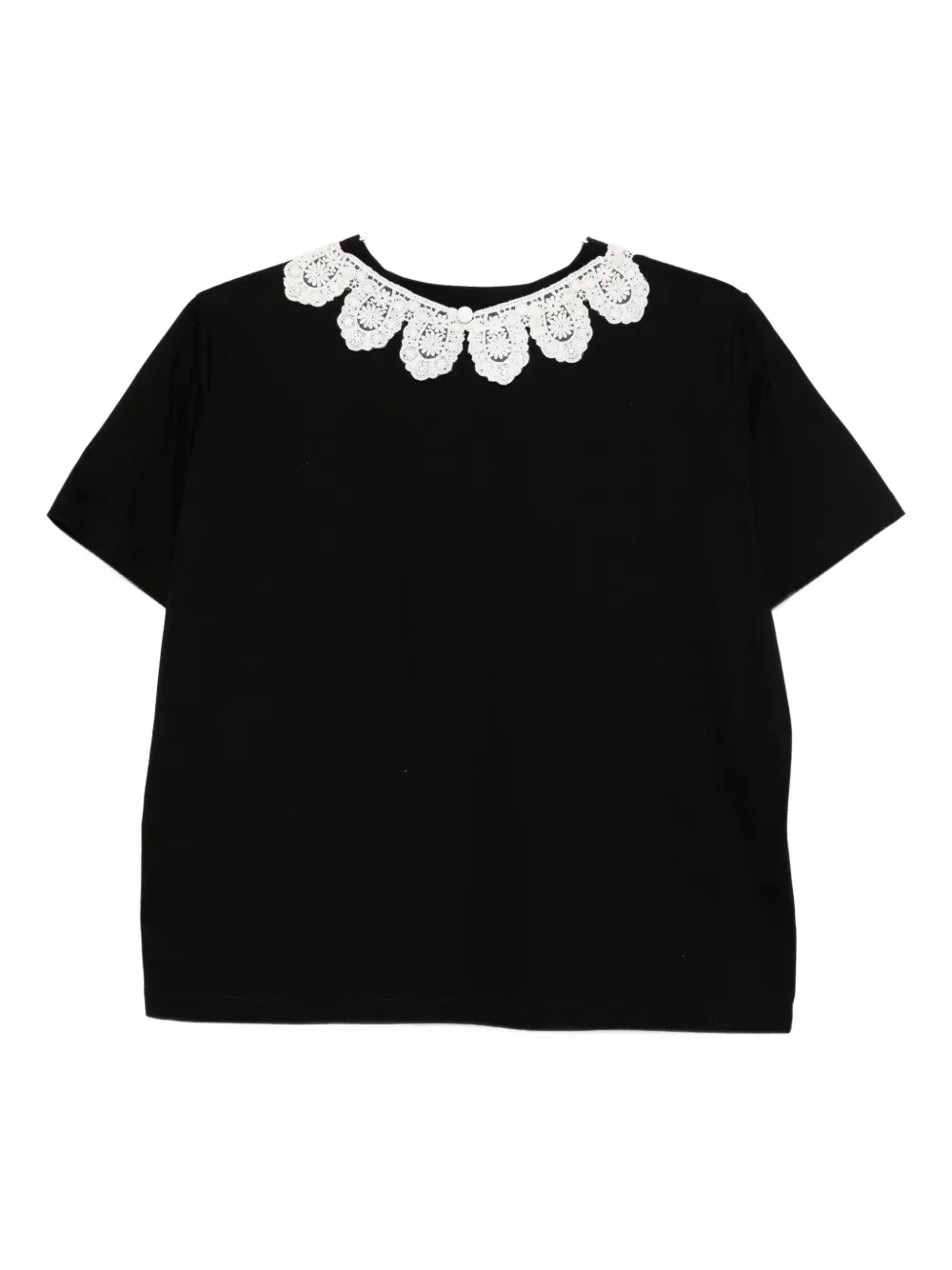 Parlor Lace-trimmed Cotton T-shirt In Black