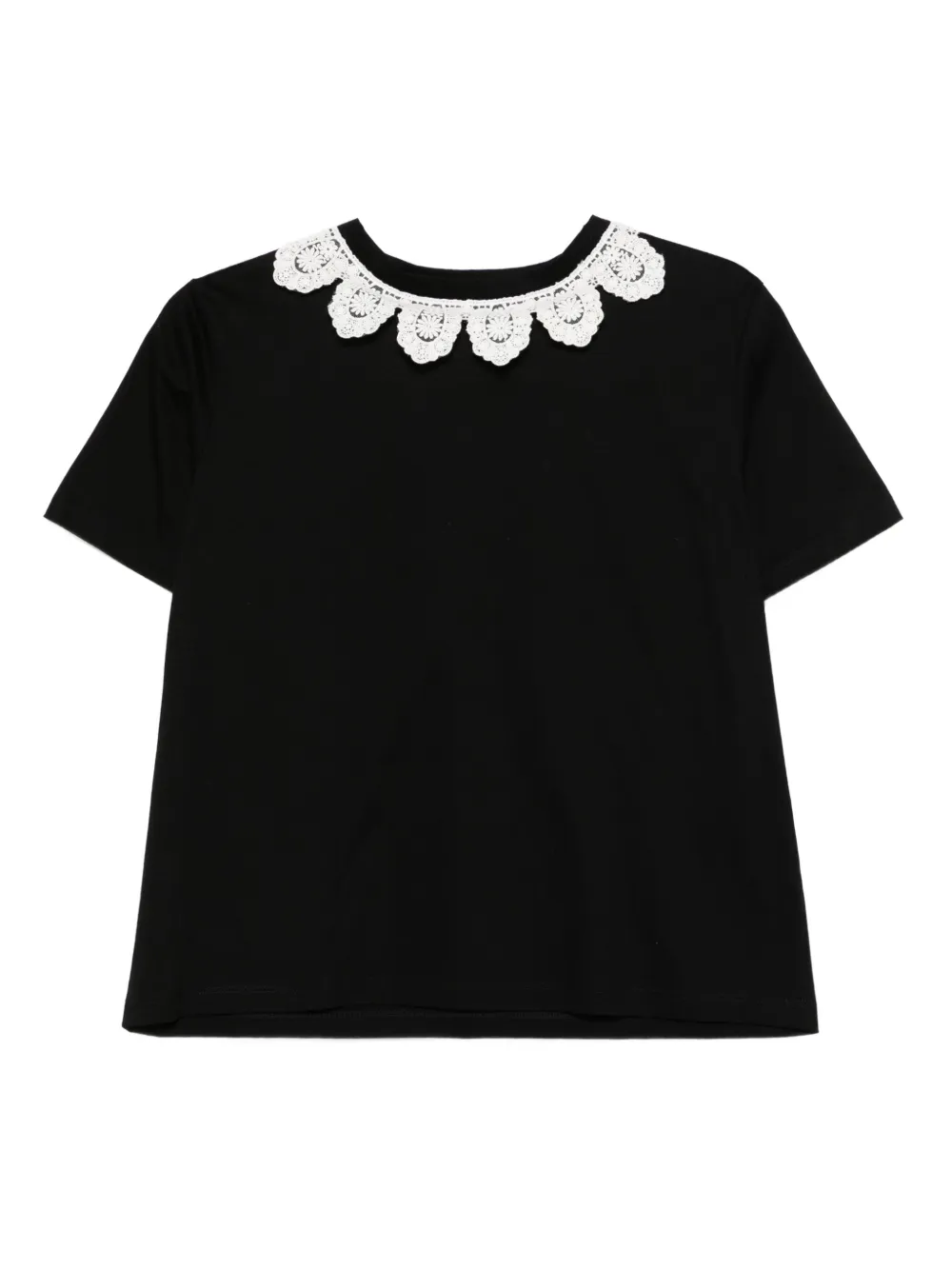 Parlor lace-trimmed cotton T-shirt | Black | Image 1