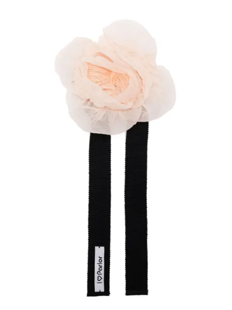 Parlor flower-embellished ribbon choker necklace