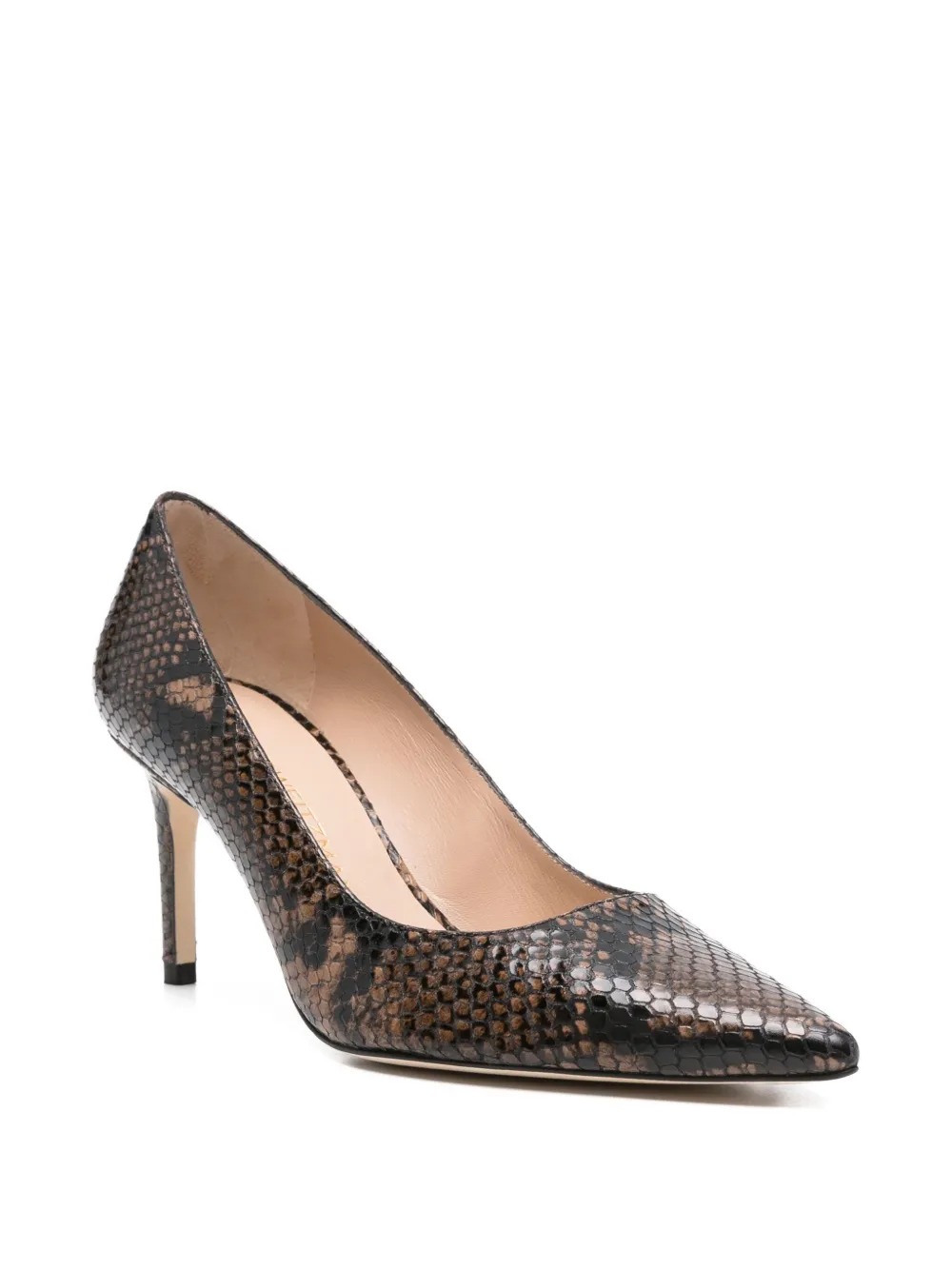 Stuart Weitzman 80mm snakeskin-pattern stiletto heeled pumps Brown