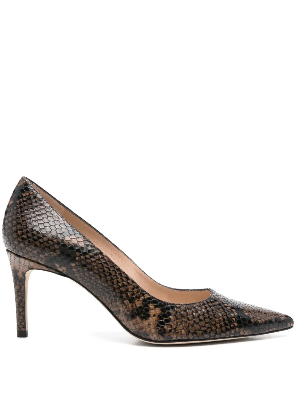 Stuart Weitzman 80mm snakeskin-pattern stiletto heeled pumps Brown
