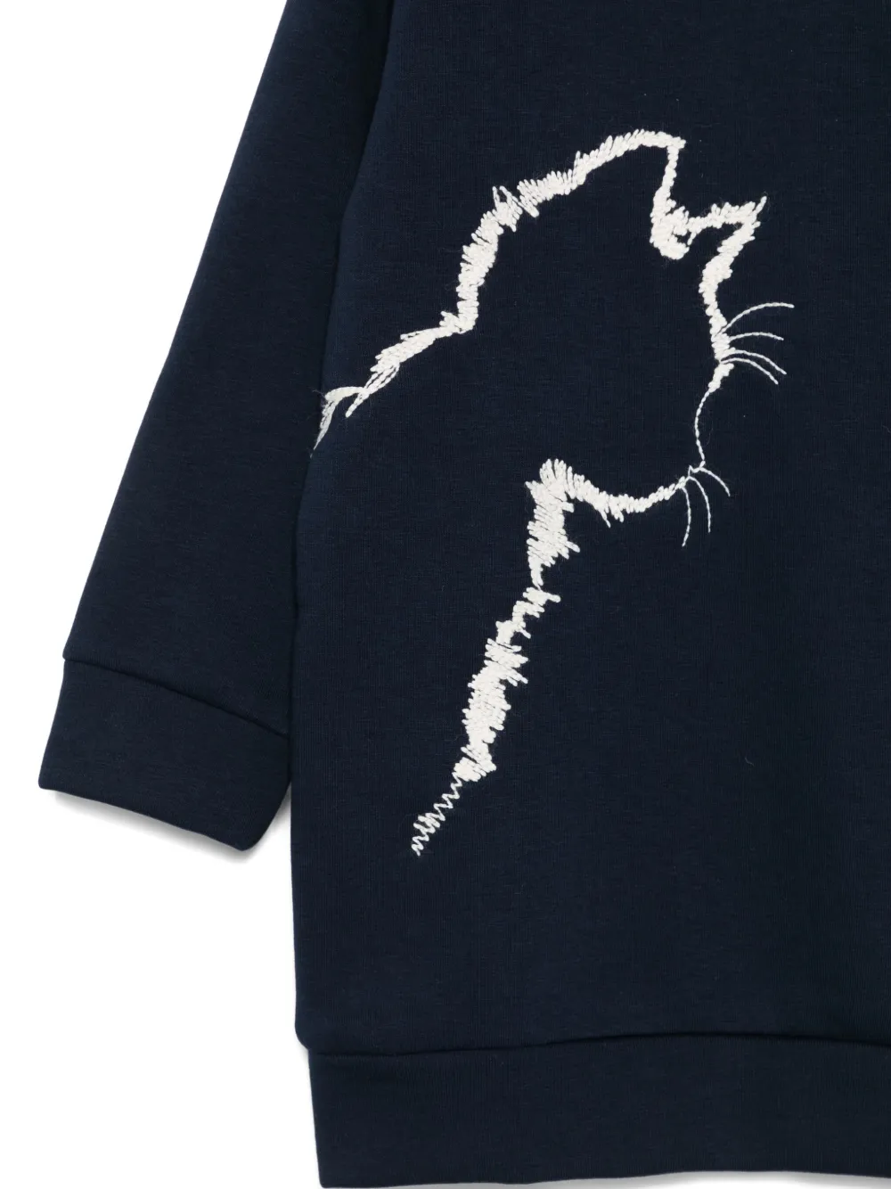 Il Gufo Sweaterjurk met geborduurde kat Blauw