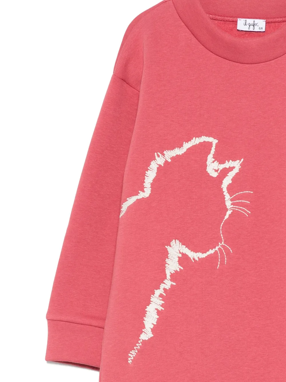 Il Gufo Sweaterjurk met geborduurde kat Roze