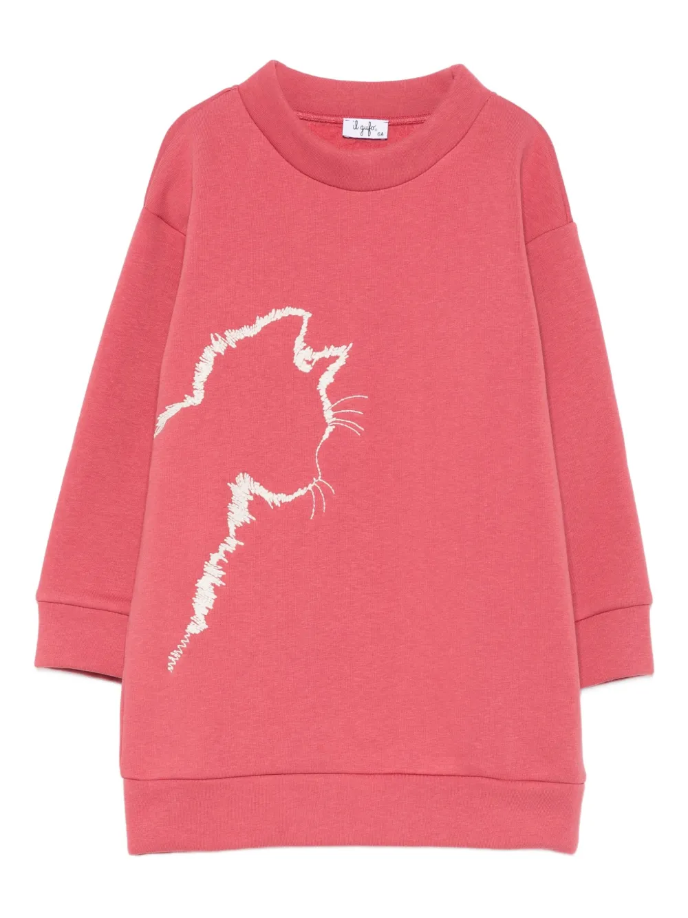Il Gufo Sweaterjurk met geborduurde kat Roze