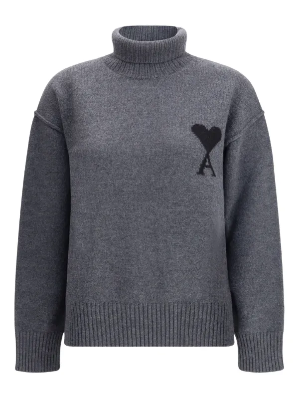 AMI Paris Ami De Coeur Turtleneck Sweater | Grey | FARFETCH