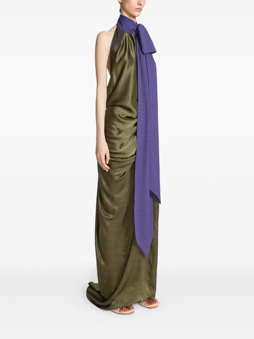 DRIES VAN NOTEN draped print silk dress - Groen