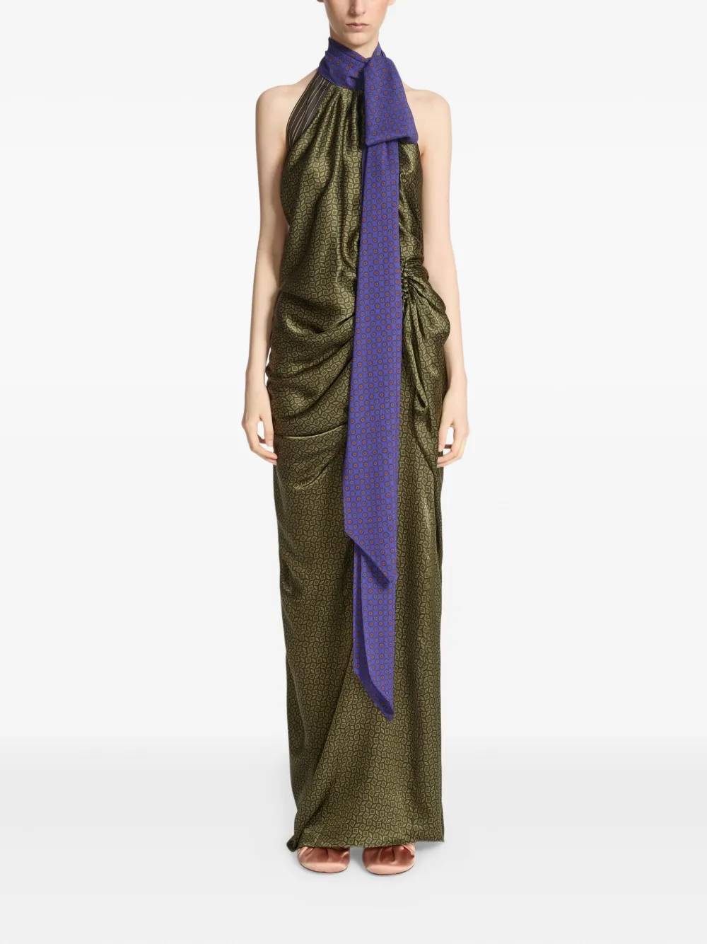 DRIES VAN NOTEN draped print silk dress | Green | Image 1