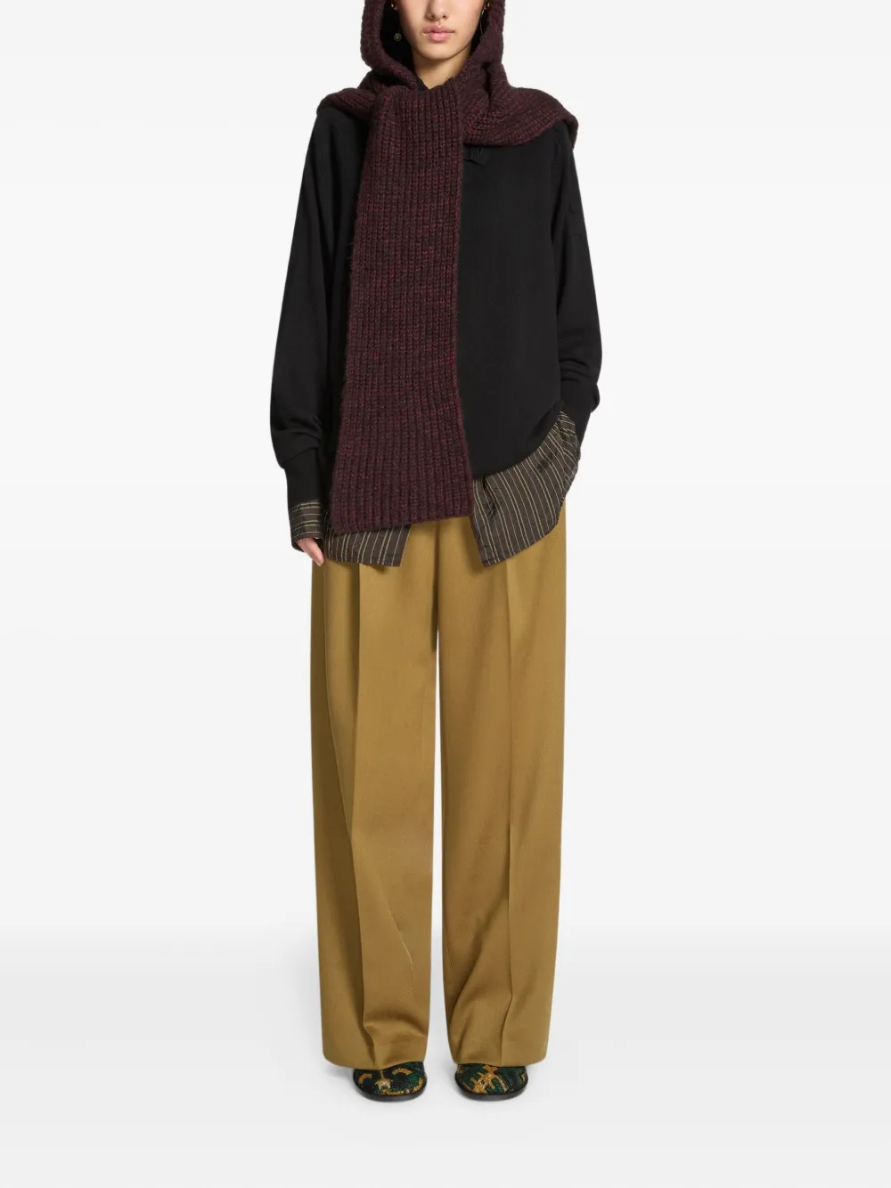 DRIES VAN NOTEN Geribbelde sjaal met capuchon - Rood