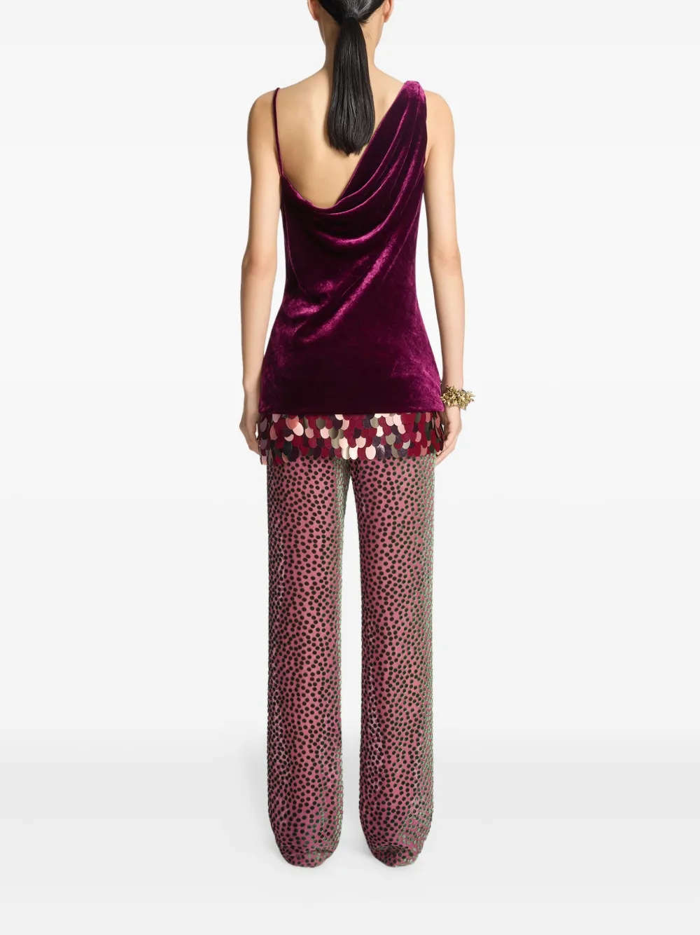 Dries Van Noten Asymmetric Draped Velvet Top In Purple