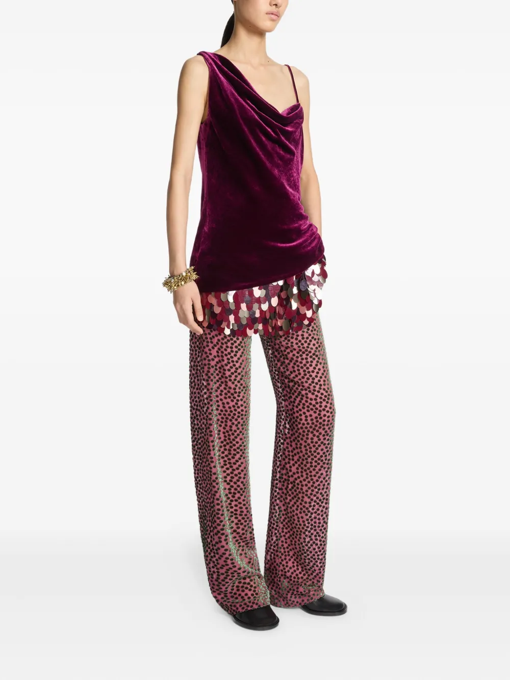 Dries Van Noten Asymmetric Draped Velvet Top In Purple