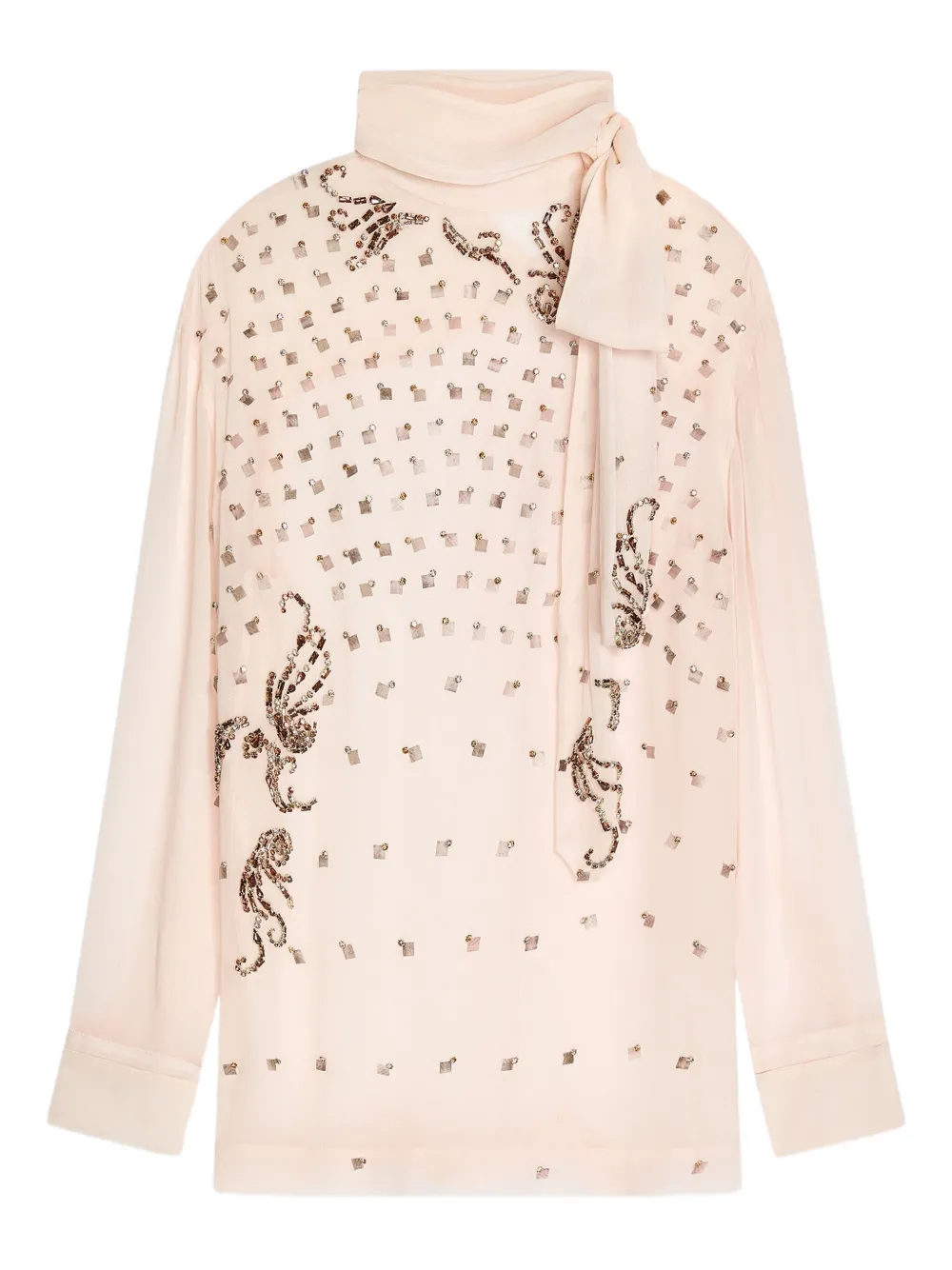 Dries Van Noten Embellished Tie-neck Blouse In Neutral