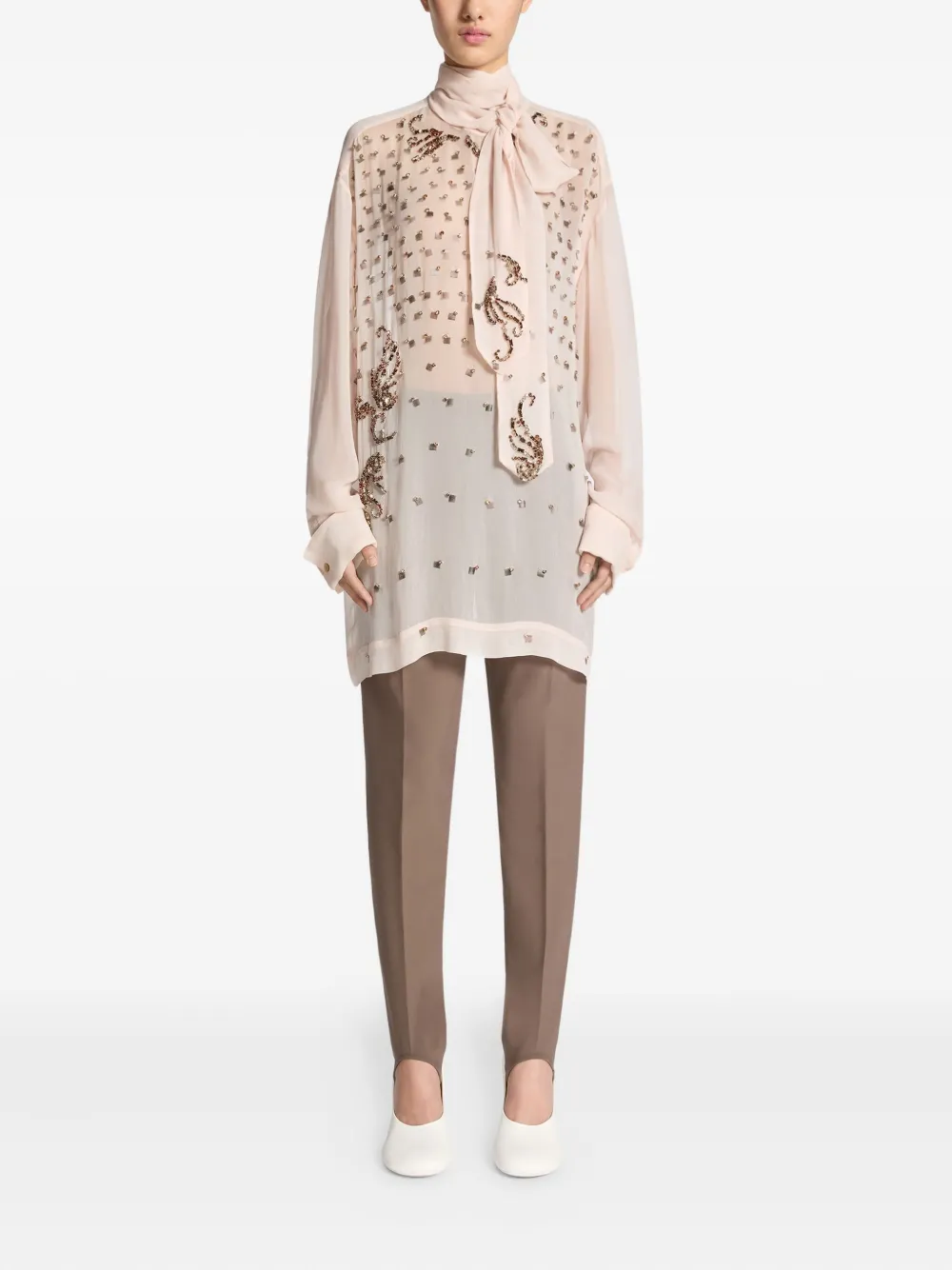 DRIES VAN NOTEN Verfraaide blouse met gestrikte hals - Roze