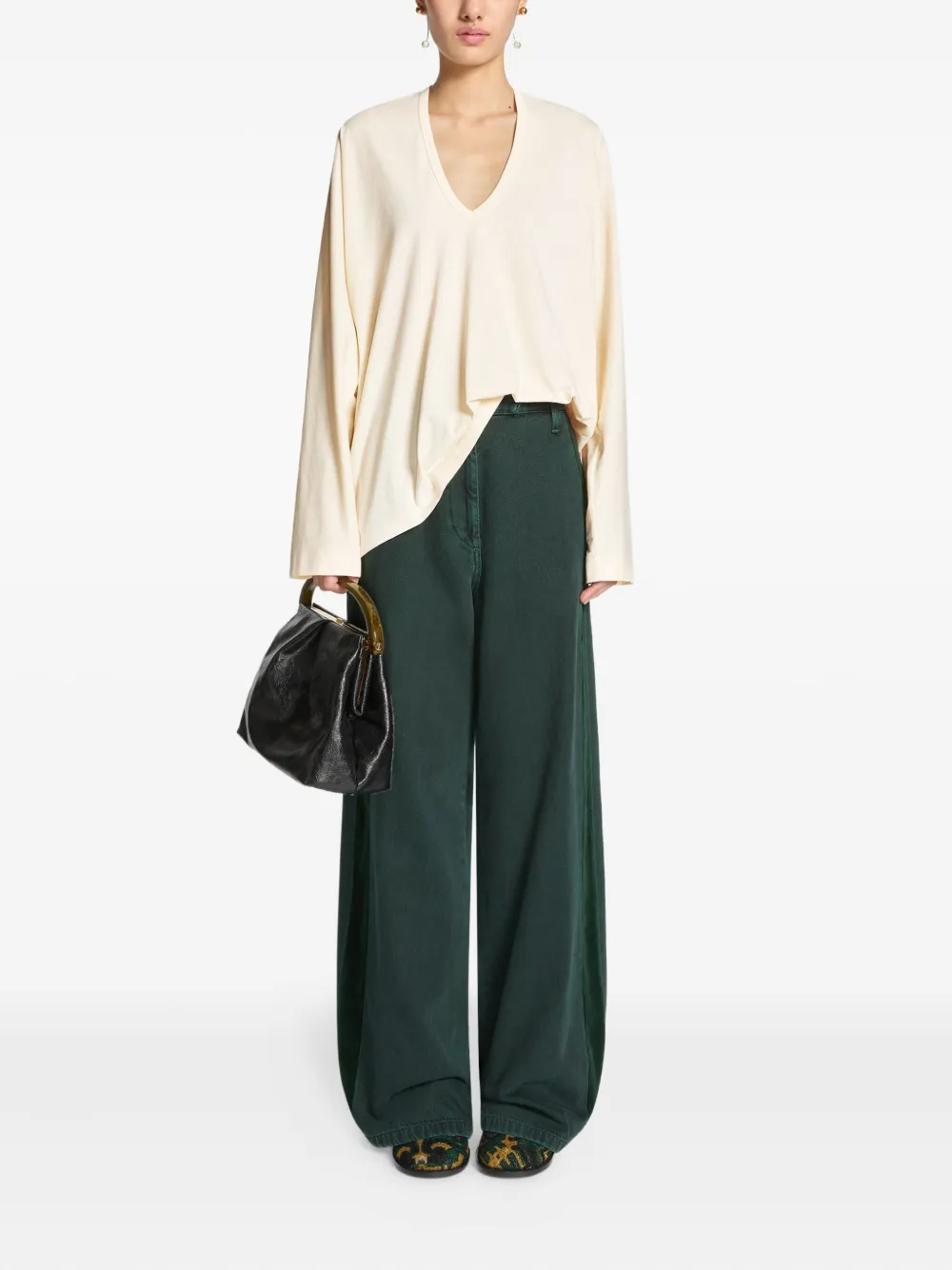 Dries Van Noten V-neck Cotton Tee In Pink