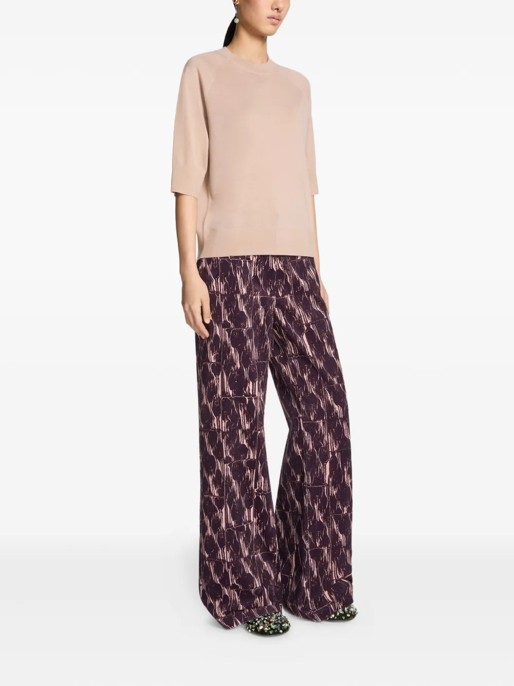 Dries Van Noten Abstract-print Cotton Trousers In Purple