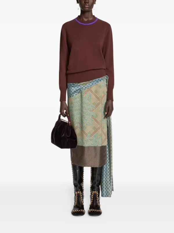 DRIES VAN NOTEN Draped Silk Skirt | Green | FARFETCH