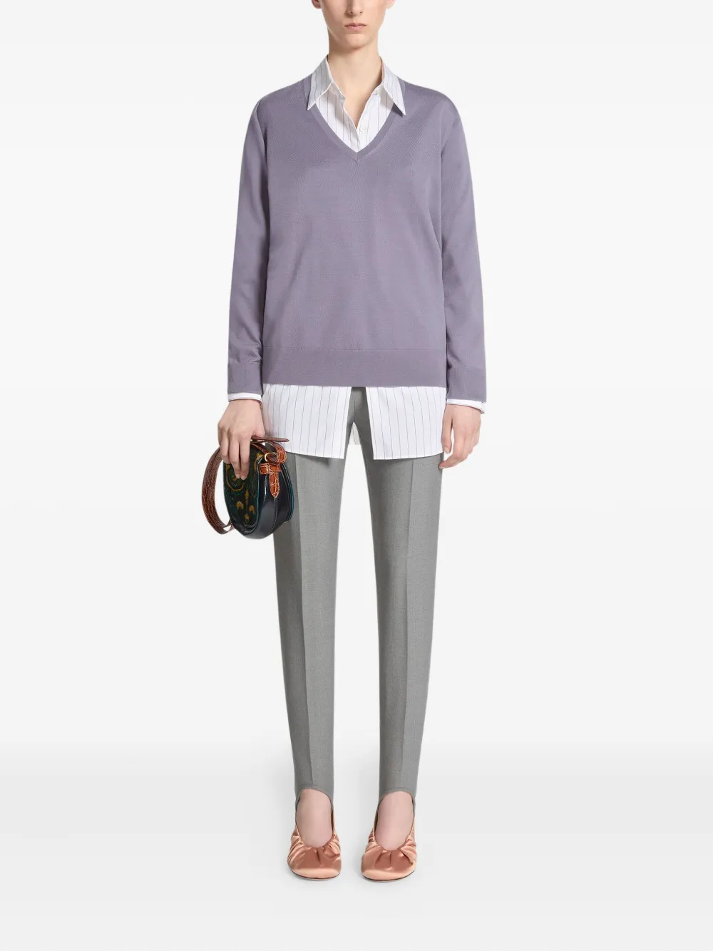 DRIES VAN NOTEN V-neck merino wool sweater Paars