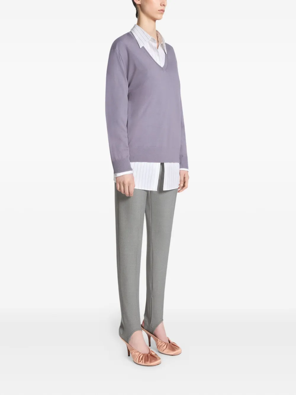 DRIES VAN NOTEN V-neck merino wool sweater Paars