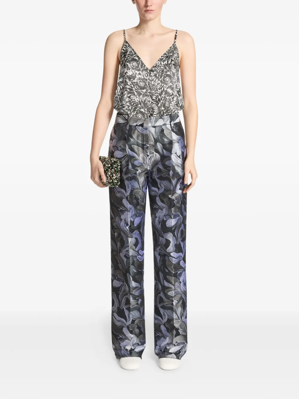 DRIES VAN NOTEN Pantalon met bloemenprint - Zwart