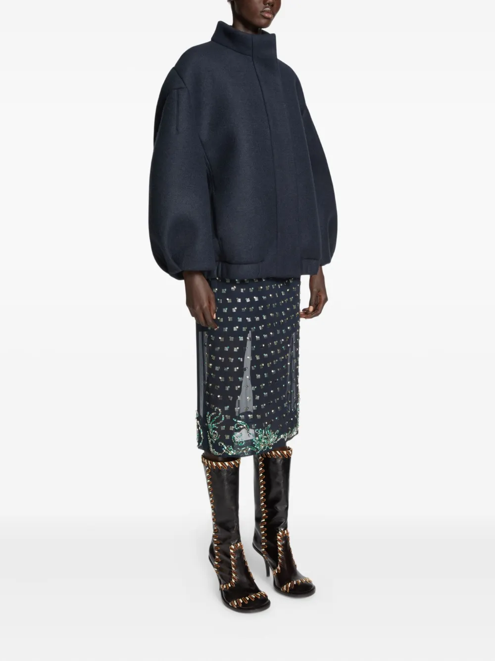 Dries Van Noten Balloon-sleeve High-neck Jacket In Blue