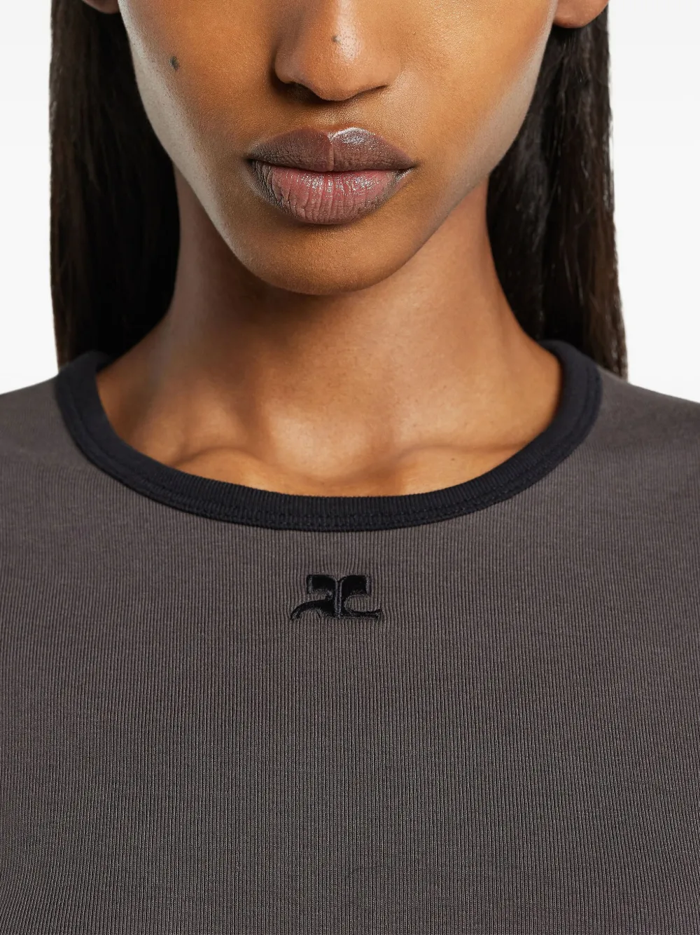 Courrèges Cotton T-shirt With Contrasting Trim In Gray