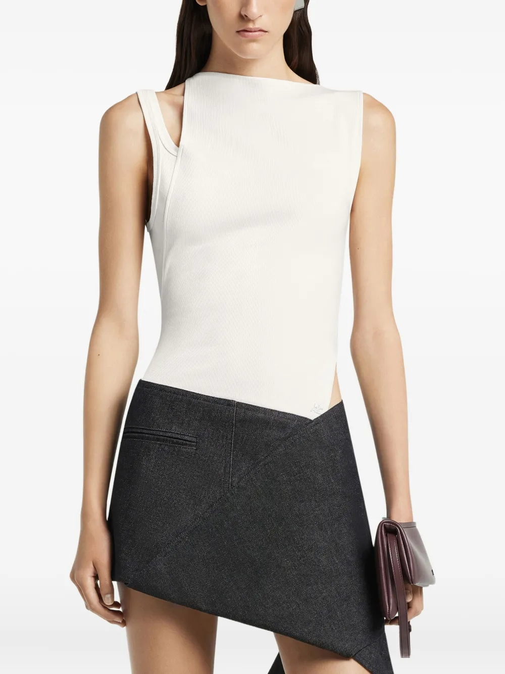 Courrèges Oblique 90`s Rib Top Clothing In White