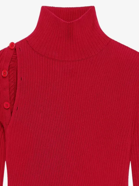 COURRÈGES 버튼 장식 리브드 터틀넥 스웨터