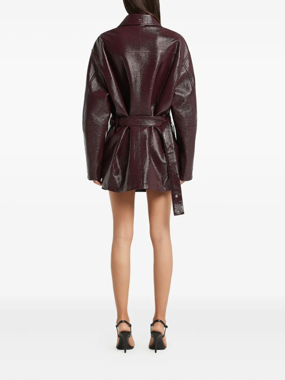Courrèges Shiny Bomber Jacket Belted Waist In Burgundy