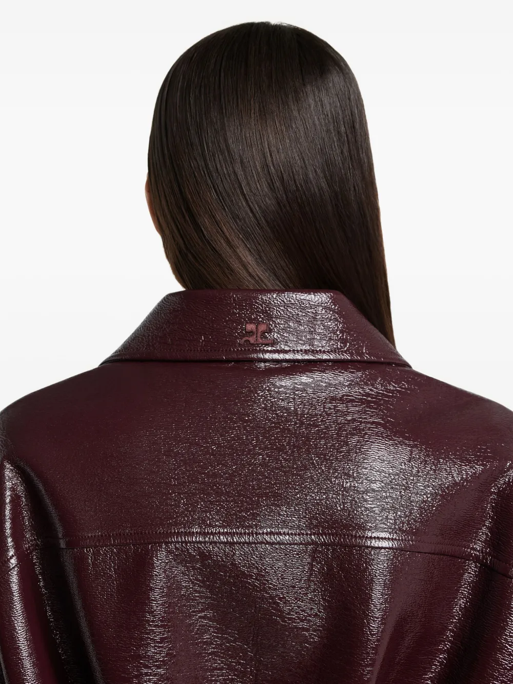 Courrèges Shiny Bomber Jacket Belted Waist In Burgundy