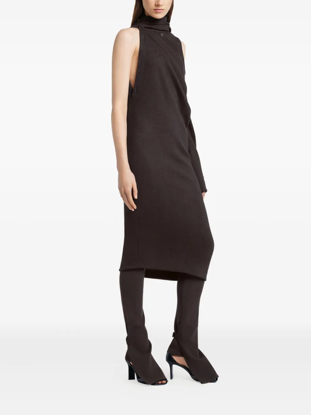 Courrèges Gedrapeerde wollen midi-jurk Bruin