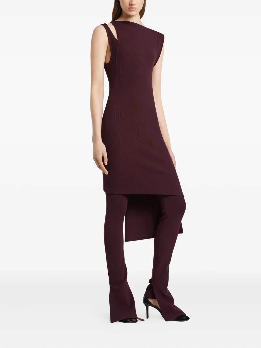 Courrèges Asymmetrische geribbelde midi-jurk Rood